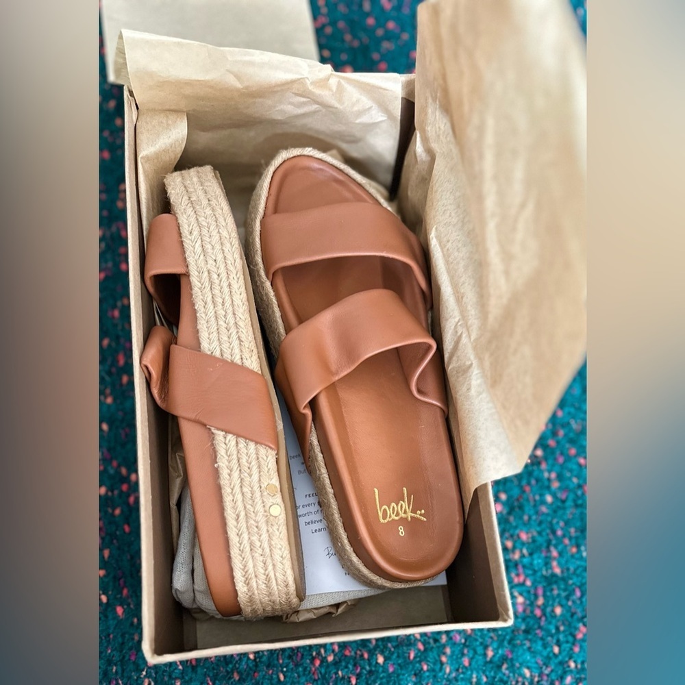 beek Twinspot Leather Platform Sandals NWT Tan Size 8 - Picture 4 of 15